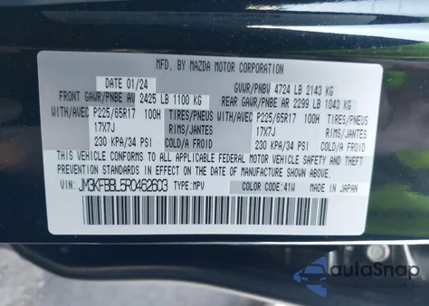 2024 Mazda Cx-5 2.5 S Select z USA, uszkodzony, nr VIN JM3KFBBL5R0462603